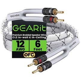 GearIT 12AWG Cable Trenzado Resistente para bocina, Blanco, 1,82m