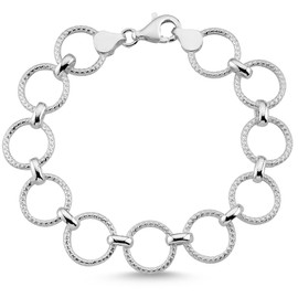 Vinani 2AB4 Bracelet x Pattern with Moving Round Links Eyelets Shiny 19.5 cm Sterling Silver 925 Italy, Sterling Silver