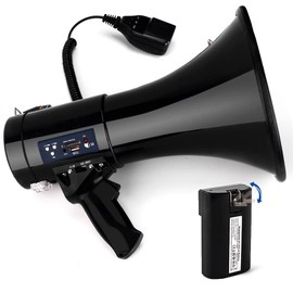 Loudmore Professional 50 Watt Megaphone Bullhorn with Detachable Microphone, USB/SD/MMC Reader, AUX Input, Recording and Siren - Perfect for Indoor/Outdoor Sporting Events and Crowd Control (Black)