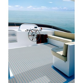 KXKZREN Boat Flooring EVA Foam Decking Sheet Faux Teak Marine Mat Non-Slip Boat Carpet Self-Adhesive Flooring for Jon Boats Motorboat RV Yacht Kayak Grey with Blue 11.8 x 94.5 inch,7.75 sq.ft
