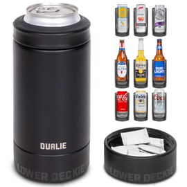 DUALIE Lower Deckie - Insulated 12 oz Can Cooler with Pouch Container - Universal Drink Holder with Built-in Pouch Bin - Black