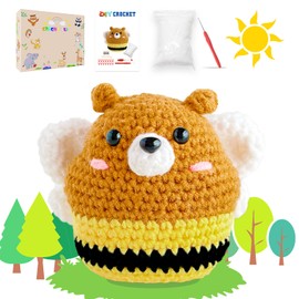Crochet Kit for Beginners, Learn to Crochet Animals Starter Kit with Step-by-Step Video Tutorials, Crochet DIY Knitting Supplies for Adults Kids, Crochet Bee Bear (40%+ Yarn)