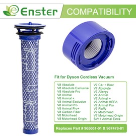 Replacement Filter for Dyson V7 V8 Animal Absolute Motorhead Carbon Fiber V8+ V7 Absolute V7 Animal Pro Plus Vacuum 1 Pre Filters & 1 Post Filters for Dyson V8 Compare to Part # 965661-01 & 967478-01