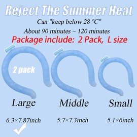 Neck Cooling Tube, Neck Cooler Ring, Wearable Cooling Neck Wraps, Reusable Neck Cooler, Heat Cooling Cold Pack, Summer Heat Relief for Hot Flashes and Fever (Large Blue(2 Pack))