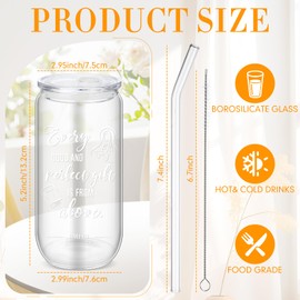 Skylety 8 Pcs Christian Glass Cups with Lids and Straws & Bible Verses - Religious Inspirational Gifts for Women and Men, Faith Tumblers for Church, Home, or Daily Use(Clear Color)