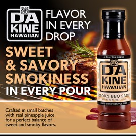 Da Kine Hawaiian Smoky BBQ Sauce, Premium Gourmet Barbecue Sauce Made in Small Batches, Gluten-Free BBQ Sauce for Meat, Fish, and Vegetables - Smoky (3 Pack)