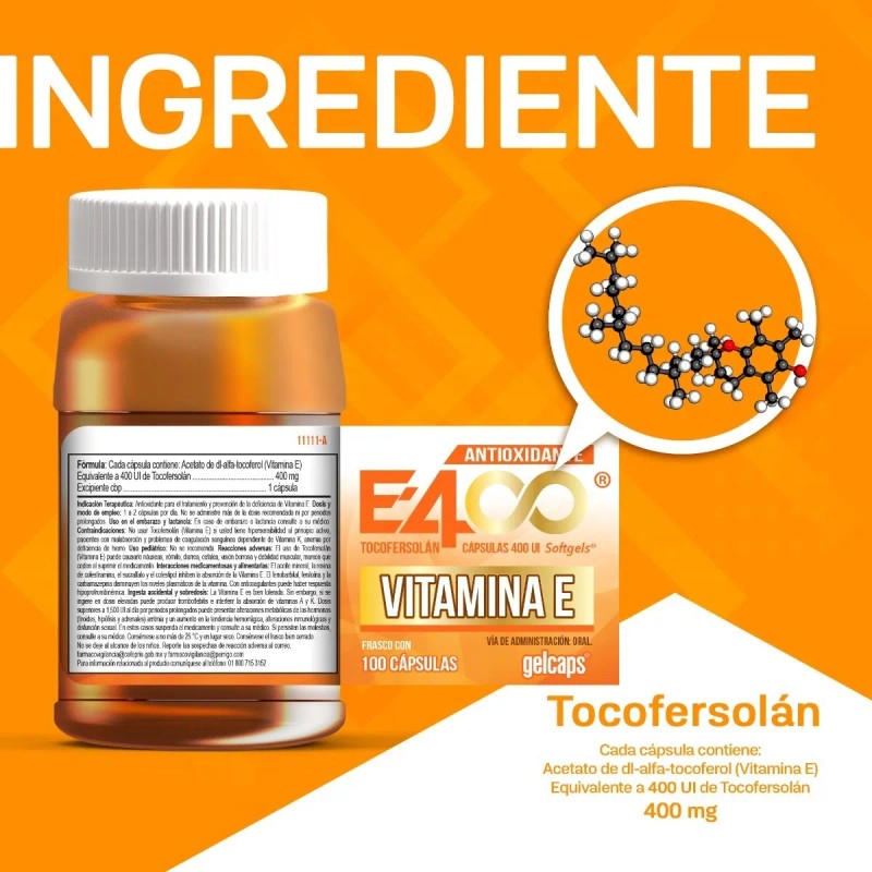 Vitamina E 400mg Con 100 Cápsulas Antioxidante Gelcaps