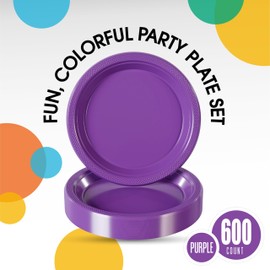 Exquisite 7 Inch Purple Plastic Plates - 600 Count - Solid Color Disposable Plates - Purple Dinner Party Plates For All Occasions - Purple Plastic Party Plates For Parties