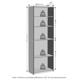 Furinno Reed 5-Tier Multipurpose Adjustable Shelf Clothing & Closet Storage Organization, White