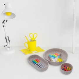 Welaxy EDC Cathall Desk Organizer felt bowls round stylish nightstand multi tray Entryway Bedside Caddy for Keys Phone Wallet Watch Glasses Pens minimalist living 3-Piece (Oatmeal)