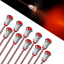 FICOLPO 10 Pcs LED Metal Waterproof Indicator Light, AC/DC 12-24V 0.47-inch Mounting Hole Pre-wired Pilot Signal Light for Car, Trucks, Boats, Marine, Dash, Industrial Electricity (Red, 12mm)