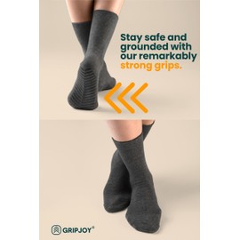 Gripjoy Grip Socks Non Slip Socks for Women Men | Non Skid Hospital Socks – 3 pk (Small/Medium (Women's 5-10, Men's 6-9), Dark Grey)
