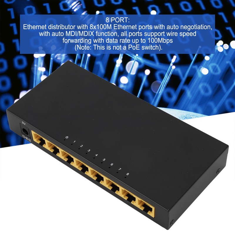 8 Port Ethernet Switch 10/100Mbps RJ45 Port Plug and Play