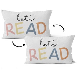 HIWX Kids Playroom Decor, Classroom Throw Pillows Cover, Let's Read Decorative 12 x 20 Throw Pillow Cover, Lets Read Kids Reading Corner Room Playroom Nursery Decor Reversible Pillowcase （White-5）