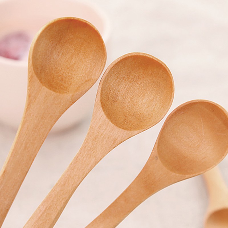 30pcs Mini Natural Wooden Children Spoon Kitchen Condiment Tool