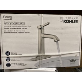 KOHLER Ealing Vibrant Brushed Nickel 1-Handle Single hole/4-in centerset WaterSense Mid-arc Bathroom Sink Faucet with Drain with Deck Plate