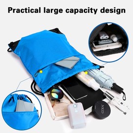 Waterproof Drawstring Backpack - Durable Gym Sackpack for Sports, Hiking, Travel & Camping | Basketball, Swim Bag with Zipper Pocket & Thick Shoulder Straps (Blue)