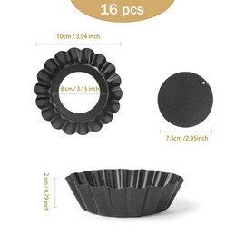 Axigundaone 16 Pcs 4 Inch Mini Pie Tart Pans with Removable Bottom, Carbon Steel Nonstick Quiche Pan, Small Fluted Sided Round Tart Pans for Baking, Fruit Tart, Pies (Dark Gray)