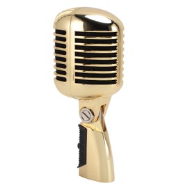 Bewinner Retro Dynamic Vocal Microphone - Professional Classic Microphone with Self Tensioning Rotating Rack, Old Vintage Cardioid Mic for Live Performance Karaoke (Gold)