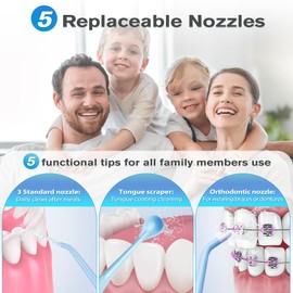 TOVENDOR Electric Water Flosser, Cordless Rechargeable Dental Oral Irrigator IPX7 Waterproof 300ML Travel Water Teeth Cleaner with 5 Tips for Braces Care Teeth Gums Cleaning, Home Office Daily Use