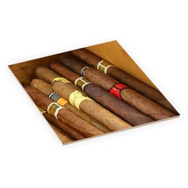 Image of Cigar Mix in Humidor Box Image Design - 6 Inch Square Decorative Ceramic Tile (Art) for Wall or Decor