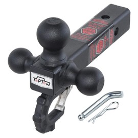 TOPTOW 64011HP Trailer Tri Ball Hitch Mount with Beast Hook Matte Black Fits for 2 inch Receiver Towing Box with Hitch Pin Kit