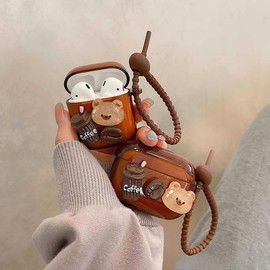 for AirPods 4 Generation Case Cover, Lovely Coffee Milk Tea Bubble Tea Brown Rear Soft Silicone Protector with Lanyard Compatible with AirPod 4 Generation Thin Wireless Charging Case