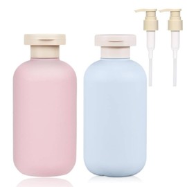 Travel Shampoo Bottles 2 Pcs with Flip Cap and Pump, Travel Bottles for Toiletries 200ml, Empty Leak Proof Squeeze Travel Containers, for Toiletries,Shampoo and Conditioner (Pink+Blue)