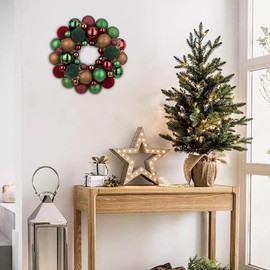 Christmas Ball Wreath 13" Xmas Wreaths Ornaments Glitter Thicken Shatterproof Garland Decoration for Door Wall Mantel Holiday Party Decor Burgundy and Green
