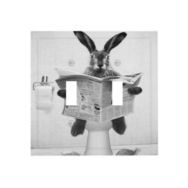 Spshian Funny Retro Cute Animals Vintage Grey Black Rabbit Double Toggle Light Switch Plate Cover Decorative 2 Gang Wall Plate Covers Dual Device Electrical Switchplate for Country Bathroom Bedroom