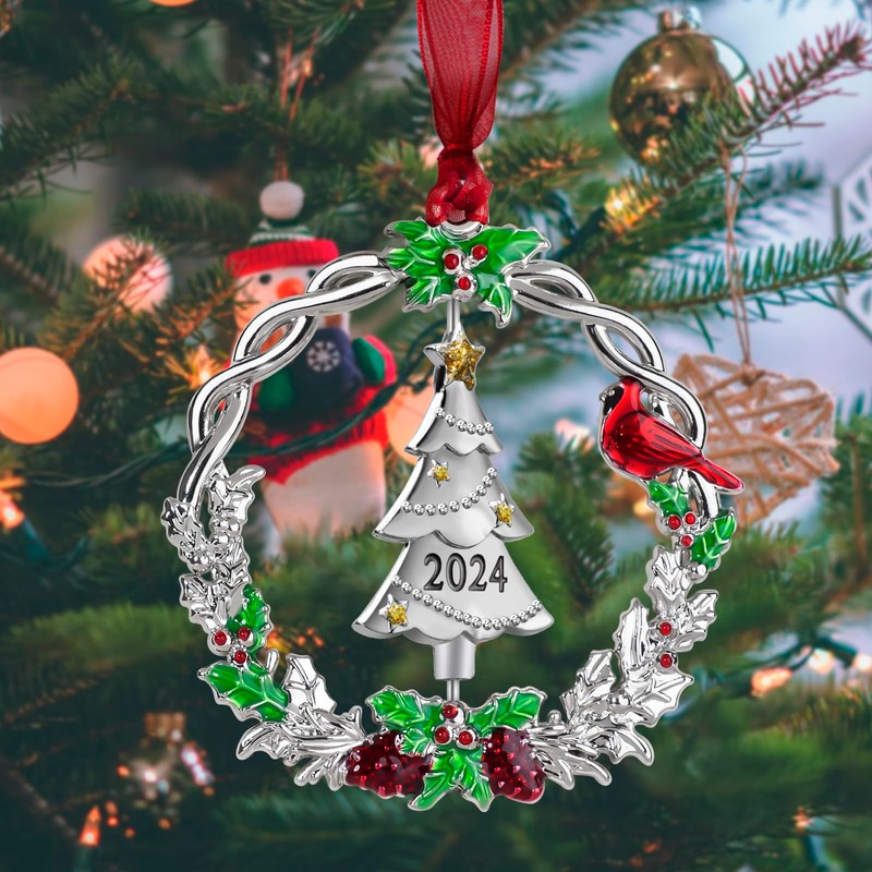 Mulumu 2024 Christmas Tree Ornament Metal Silver Hanging Rotatable Design