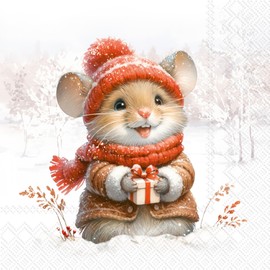 20 Servietten Weihnachten Niedliche Maus mit Winterbekleidung als Tischdeko. Papierservietten mit Motiv. Auch für Decoupage und Serviettentechnik 33x33cm