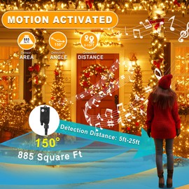 DOTWAYAW String Lights with Music Motion Sensor Controller, 400 LED Warm White Christmas Decoration Lights with Music, White Wires Flashing Waterproof for Indoor Outdoor Christmas Tree Party Yard