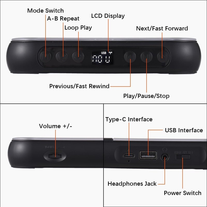 SHUAIGUO CD Player Portable BT Music Player CD Runner with