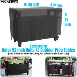 WICKTICK Prep Table Cover for 52 Inch Keter Unity XL Portable Outdoor Tables, 600D Heavy Duty Fabric with Waterproof Lining, Anti-Crack and All Weather-Resistant