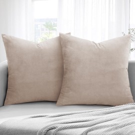 Aspire Homeware Velvet Cushion Covers 45 x 45cm Set of 2 Beige Decorative Square Throw Pillow Cases for Sofa Bedroom Living Room and Sofa