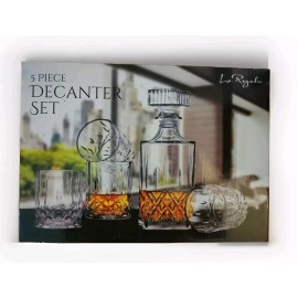 Le Regalo Brand Five Piece Square Wine Decanter w/ Stopper ~ Four  Glasses
