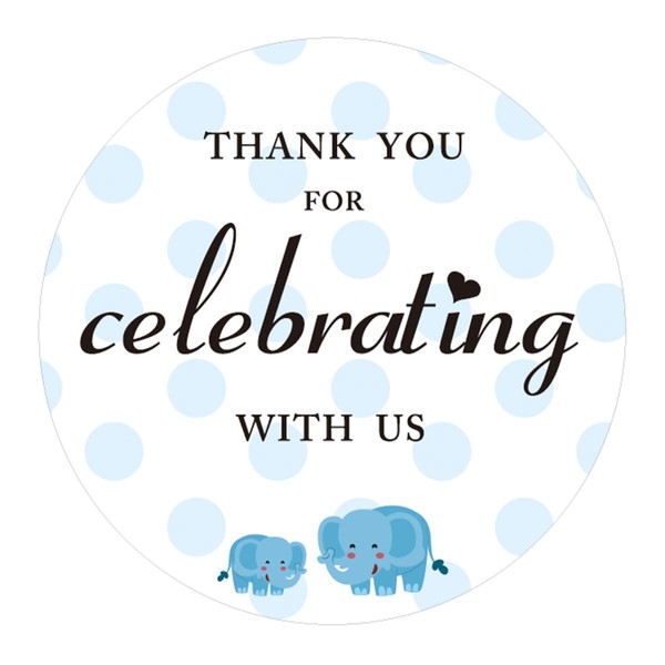 80-pack- 2" blue elephant thank you for celebrating with us stickers, baby shower thank you sticker labels