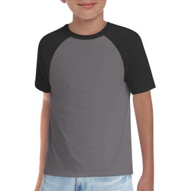 Haloumoning Boys Short Sleeve Raglan T Shirts Kids Basic Color-Block Tops Crewneck Tees 5-14 Years Grey