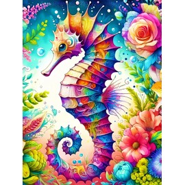 BYGFHLYW Diamond Art Painting Kits for Adults, Seahorse 5D Diamond Painting Dots Art Kits for Adults Beginner, DIY Full Round Gem Crystal Art Paint by Diamond Flower, Home Wall Decor 12x 16 in