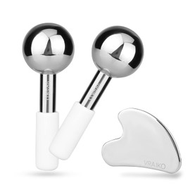 ICE Globes for Facials & Gua Sha Set, Gua Sha Facial Tools and Cryo Sticks with Unbreakable Steel, Face Massager Cooling Rollers for Dark Circles, Puffiness and Lymphatic Drainage (White)