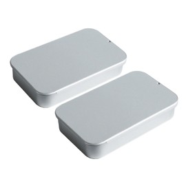 MOTOFITOOL 2 PCS Metal Tin Box with Lid, 3.15 x 1.97 x 0.59 Inches, Mini Slide Top Hinged Containers for Candies, Jewelry, Crafts, Pills Storage(Silver)