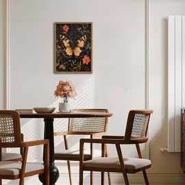 Dark Vintage Butterfly Wall Art,Butterfly Botanical Nature Pictures Wall Decor Flower Prints, Gothic Canvas Prints for Living Room Bedroom Office 12x16 inch Framed