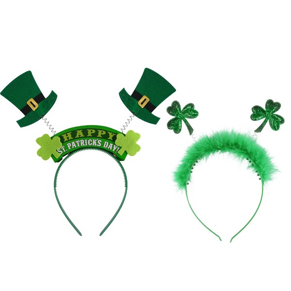 MFUOE 2pcs St Patricks Day Headbands Green Shamrock Head Hat