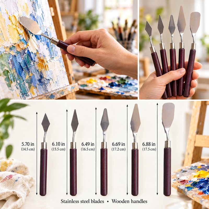 5pcs Art Oil Painting Scraper Paint Scraper Wooden Handle Palette
