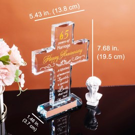 YWHL 65th Wedding Anniversary Cross Gifts for Parents Grandparents, 65th Anniversary Party Decoration, 65 Years of Marriage Glass Cross Keepsake for Couple