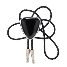 KDG Triangle Nature Agate Shape Bolo Tie Western Cowboy Celtic Black Stone Necktie For Men, Black, Large