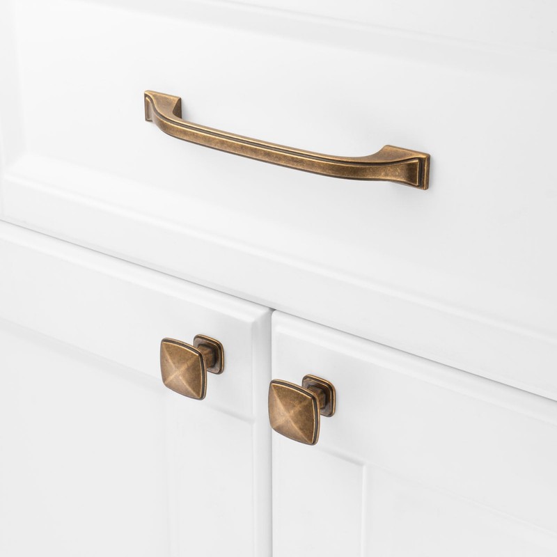 KOOFIZO Square Foot Craftsman Cabinet Bow Pull - Antique Brass