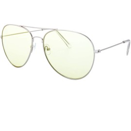 The Fresh Classic Metal Frame Very Light Color Lens XL Oversized Aviator Sunglasses with Gift Box (5-Silver, Yellow)