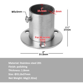 YIDU69Q 10 Pcs Stainless Steel Pole Sockets Fit OD 1" Pipe, Round Pipe Mount Bracket, Set Screws